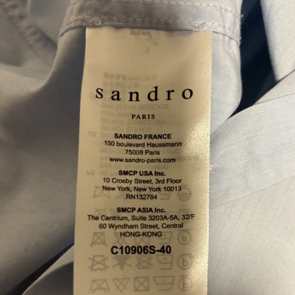 Sandro Paris Blue Contrast Collar Button Up Shirt Size Medium - Picture 9 of 11